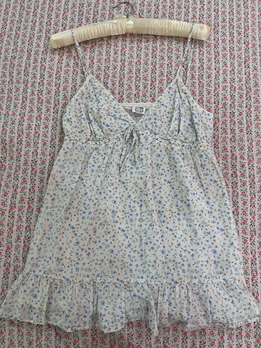 Cotton On Cream Floral Spaghetti Strap Dress with Blue Print